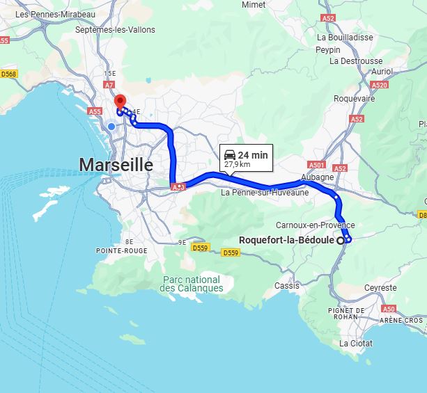 Trajet Roquefort la bédoule matoubrillant